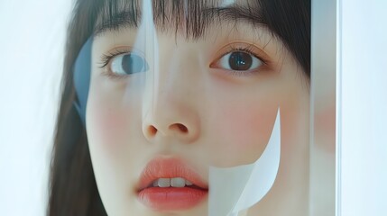 Closeup Portrait Young Woman Face Soft Light Glass Window