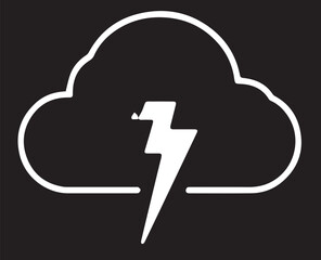 
A black cloud with a white outline and a white lightning bolt, symbolizing a thunderstorm or a cloud computing error.