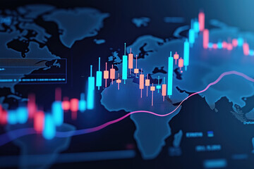 Global Financial Market Analysis A Detailed View of Stock Market Trends and Economic Indicators Displayed on a World Map for Investment Strategy Planning