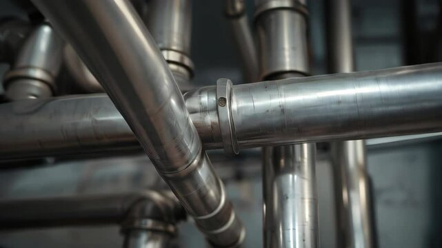 Gleaming stainless steel tubes, neatly arranged in rows inside a modern manufacturing plant, reflect industrial precision, strength, and durability, symbolizing advanced engineering