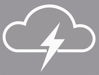 A white outline of a cloud with a solid white lightning bolt in the center on a gray background, symbolizing a thunderstorm.
