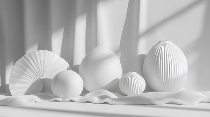 Monochromatic White Still Life with Geometric Shapes and Vases