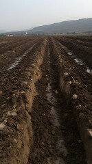 Ploughed Field Rows Agricultural Land Preparation Farming Soil