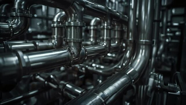 Gleaming stainless steel tubes, neatly arranged in rows inside a modern manufacturing plant, reflect industrial precision, strength, and durability, symbolizing advanced engineering