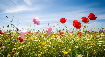 Vibrant Wildflower Meadow Under a Sunny Sky
