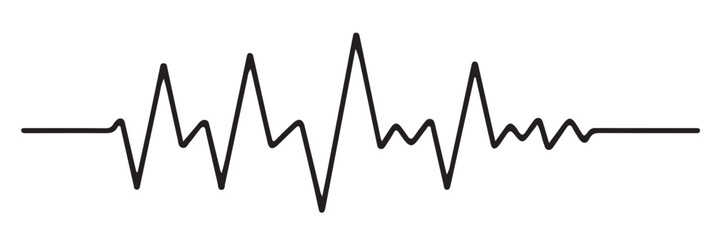 A horizontal black and white vector image showing a jagged, spiky line resembling a heartbeat or audio waveform.