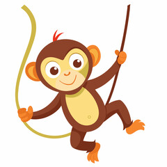 funny monkey cartoon vector illustration, animal, isolated on white background