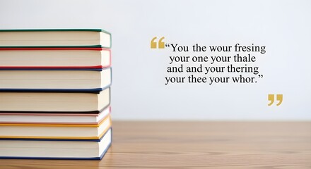 Stack of Colorful Books with Abstract Quote on Wooden Table