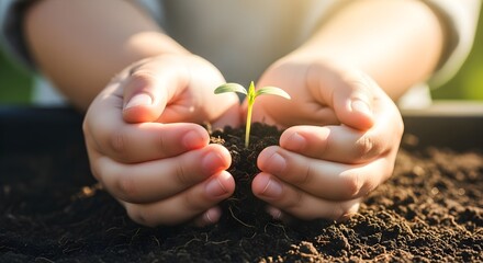 Tender Hands Cradle a Sprout: Symbol of Growth, Hope, and New Beginnings.