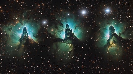 Cosmic Pillars, Three Nebulae in Deep Space