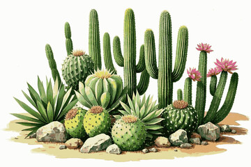 Cacti Flow cactus isolated watercolor vector illustration svg