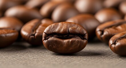 Macro Shot of Roasted Coffee Bean with Detailed Texture and Depth