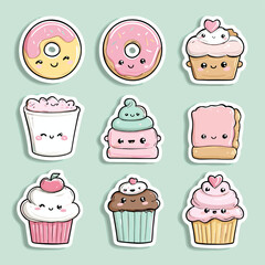 Cute dessert stickers featuring donuts and cupcakes.