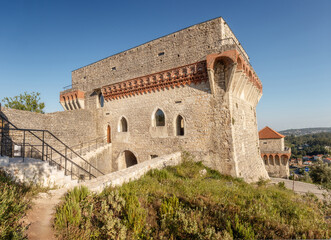 View of the north facade of the Palace of the Counts in the castle of Ourém in Portugal, on a sunny day.