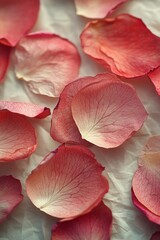 Delicate Rose Petals Displayed on Soft Fabric: A Valentine's Day Romance Captured with Intricate Detail and Elegant Texture, Evoking Love and Beauty.