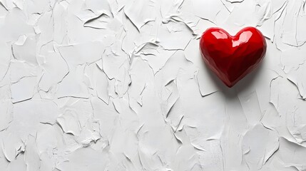 Red Heart on White Textured Background Valentine's Day