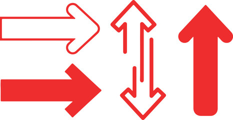 Horizontal dual sided long straight arrow signs. Black, red, stock pointer, direction, position symbol and double arrow icon isolated on white background. Vector graphic illustration 