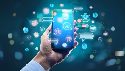 Fototapeta premium hand using smartphone with social media concept