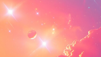 Pink Galaxy Dream, Pastel Planet, Stars, and Clouds