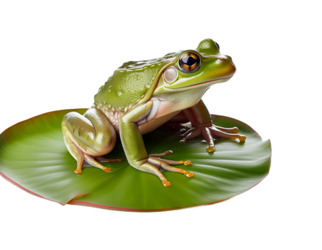 Green frog on a lily pad