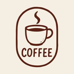Warm Coffee Cup Logo with Steaming Hot Beverage Icon and Coffee Text