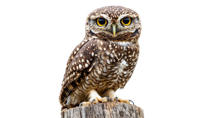 Fototapeta premium Majestic owl perched on a log wildlife photography natural habitat close-up perspective birdwatching adventure