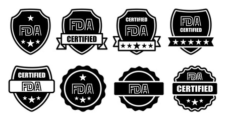 Collection of FDA certified badge designs in different styles.
