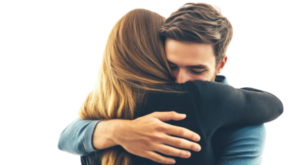 Emotional reunion hug indoor space portrait cozy environment close-up view connection and comfort