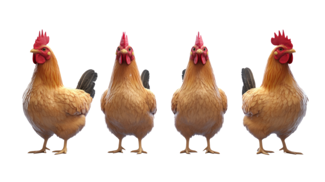 Dynamic chicken showcase farmyard digital art rural setting frontal view whimsical characterization