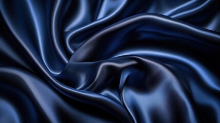 Obraz premium Smooth, flowing dark blue satin fabric with glossy highlights and rich texture, creating elegant folds and a luxurious appearance.