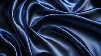 Obraz premium Smooth, shiny dark blue satin fabric with elegant folds and soft light reflections, creating a luxurious and silky texture.