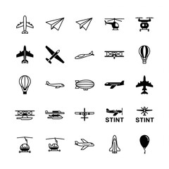 Aircraft and aviation icons isolated on a transparent background airplane transport