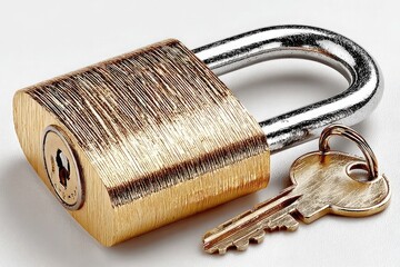 Brass padlock with key