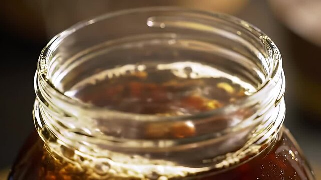 Kombucha Fermentation: Bubbles and SCOBY in Glass Jar