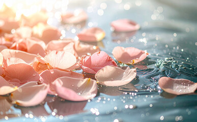 水面に浮かぶ花びらの背景素材	
