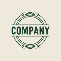 Vintage Style Company Logo Emblem with Elegant Ornate Design Green on Beige Background