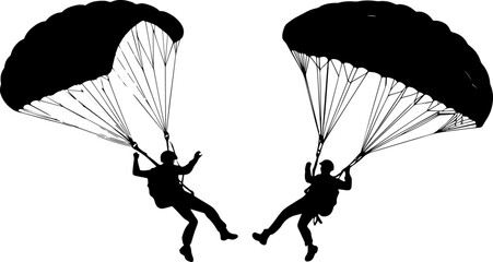Parachutist with Parachute Silhouette - Vector Illustration