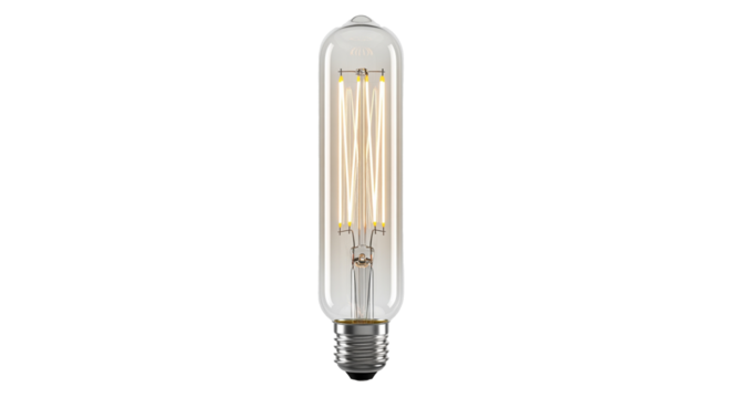 Modern Tubular LED Filament Light Bulb on Isolated Gray Background

