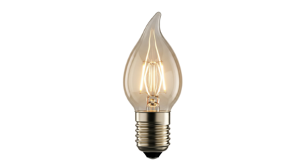 Warm Glowing LED Filament Candle Light Bulb on Isolated Gray Background

