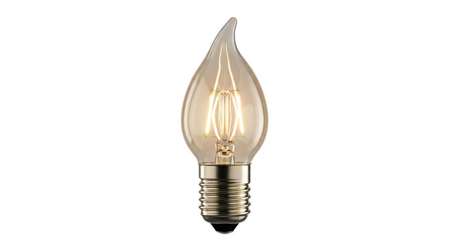 Warm Glowing LED Filament Candle Light Bulb on Isolated Gray Background

