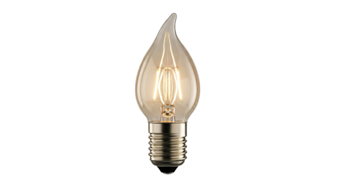 Warm Glowing LED Filament Candle Light Bulb on Isolated Gray Background

