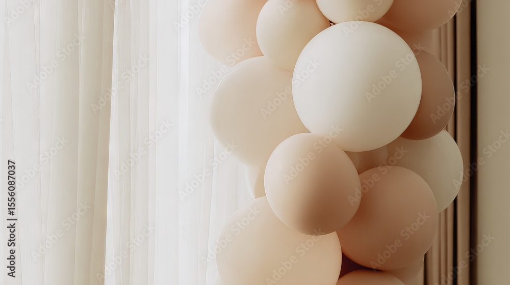Poster decorative arrangement of soft pastel balloons in various sizes, creating a visually appealing displ
