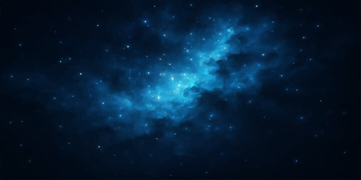 Abstract blue starry night sky: a deep space galaxy nebula with bright light and a dark, cosmic outer universe illustration