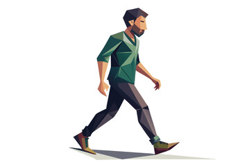 Obraz premium Low Poly Man Walking Vector Art, Geometric Polygonal Clipart Illustration