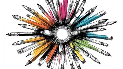 Colorful pencils radiating outwards
