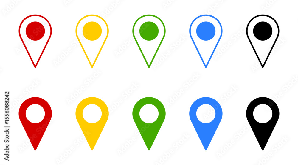 Poster location pointer pin or you are here marker hotspot symbol sign icon set with various colors. vector