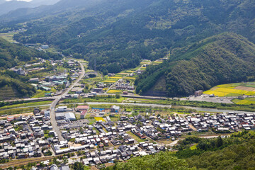 View top of Asago city from the mountain in Hyogo prefecture , Kansai, Japan.