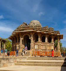 Modhera Sun Temple of Gujarat in India with beautiful stone carvings and step well (Surya Kund). built in 1026-27 AD during the reign of Bhima I of the Chaulukya dynasty