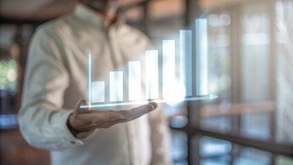 Soft Focus Businessman Displaying Holographic Growth Statistics