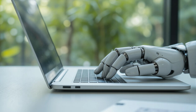Robotic Arm Using Laptop Computer Silver White Technology Automation Artificial Intelligence technology new
